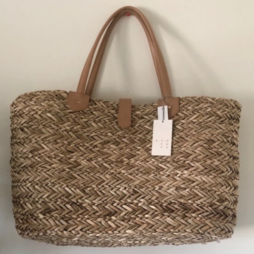 NWT Target A New Day Wicker Straw Tote Bag w/Clasp